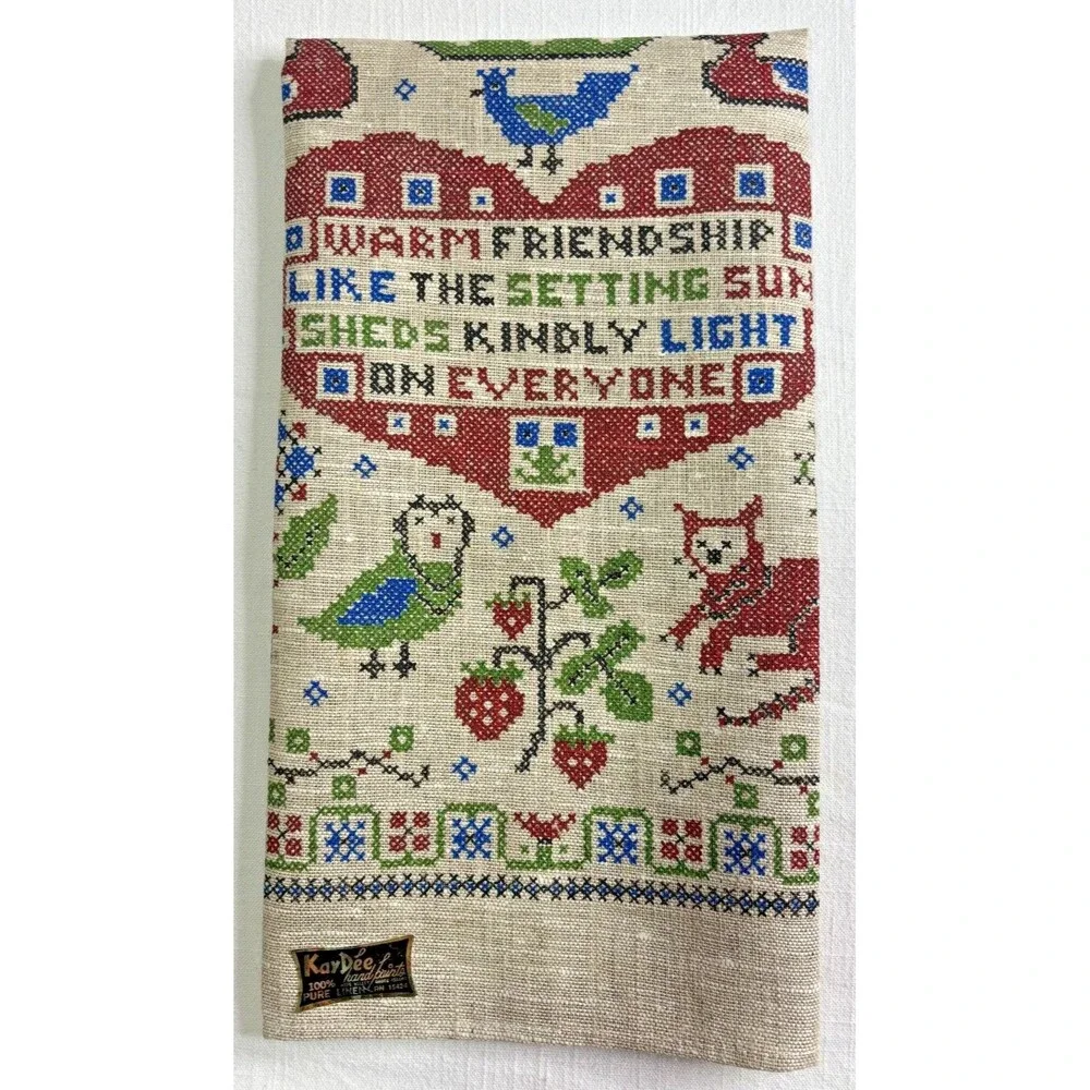 Vintage Kay Dee 100% Pure Linen Tea‎ Towel MCM Design by Lois Long 17 x30 NEW